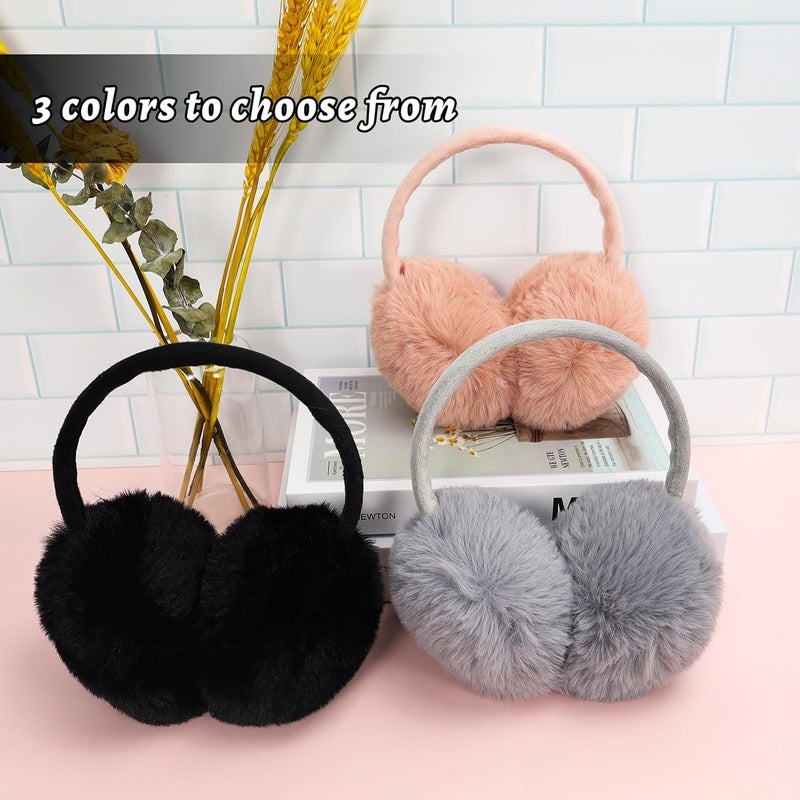 TINYAT 3 PCS Adjustable Winter Ear Muffs Faux Fur Warmers Cute Fuzzy Earmuffs Soft Warm Ear Covering for Women Girls - Image 4